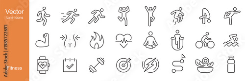 Fitness Icons - Vector Line. Editable Stroke.