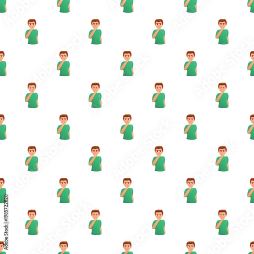 Man holding finger to lips in shh gesture, repeating in a seamless pattern