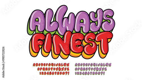 Modern graffiti balloon alphabet with colorful and playful typography. Perfect for kids designs, drink packaging, graffiti, beverage branding, posters, and fun creative projects.