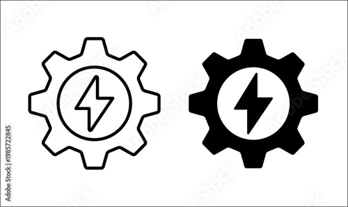 Electrical vector icon. Power energy gear and mechanical symbol. Outline and Flat vector illustration
