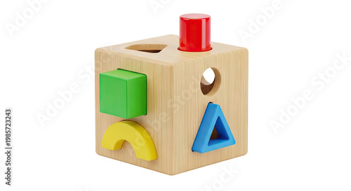 Wooden Shape Sorter Cube Toy with Colorful Blocks