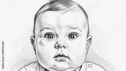 Delightful Gaze: Captivating sketch of a baby with an inquisitive gaze, evoking a sense of innocence and wonder.