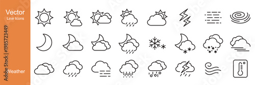 Weather Line Icons - Vector Line. Editable Stroke.