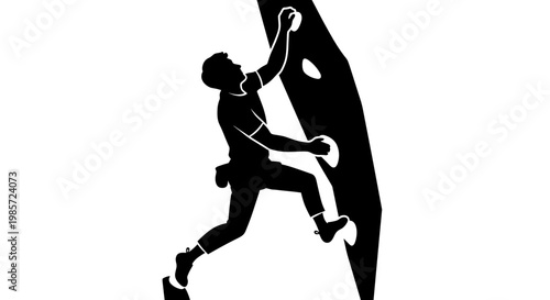 Man rock climbing wall silhouette.