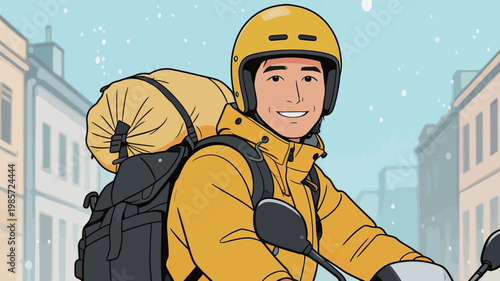 Man in Yellow Jacket Riding Motorcycle in Snow