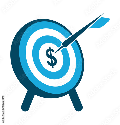 Vector graphic of a target with a dollar sign hit by an arrow, symbolizing financial success.