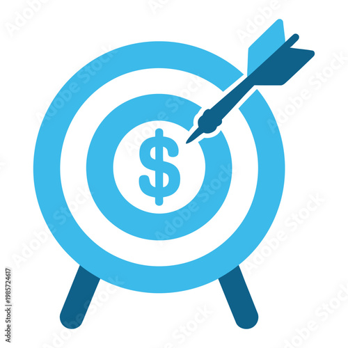 Vector graphic of a target with a dollar sign hit by an arrow, symbolizing financial success.