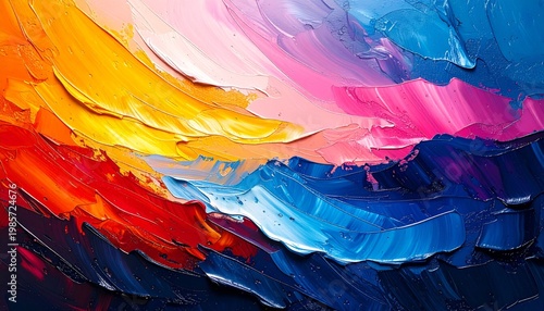 Vibrant Abstract Oil Painting with Textured Brushstrokes Warm to Cool Color Transition
