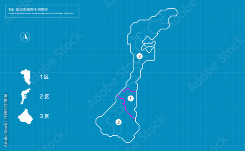 石川県の衆議院小選挙区区割り地図