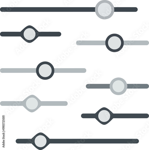 A collection of user interface flat design elements featuring horizontal slider controls for settings, adjustments, and preferences in a digital context.
