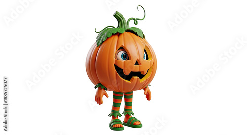 Cartoon Pumpkin Character with Stripy Legs and Green Sandals