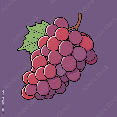 Bunch of Red Grapes with Green Leaf