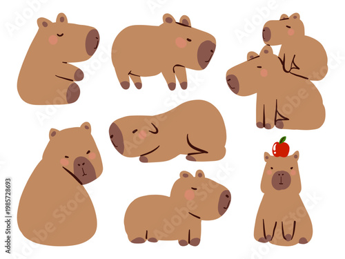 Cute Capybara Cartoon Set Kawaii Animal Illustration Baby Nursery Clipart Collection Pack