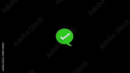 3d animation of green chat bubble with checkmark icon