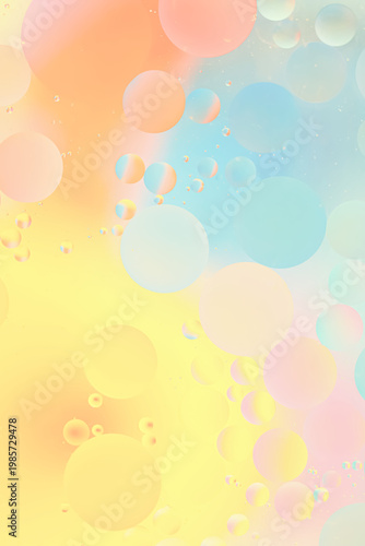 Vertical abstract macro texture with pastel pink, blue, green, and cream bubbles, soft light background, smooth gradients, copy space, designed as a transparent PNG.
