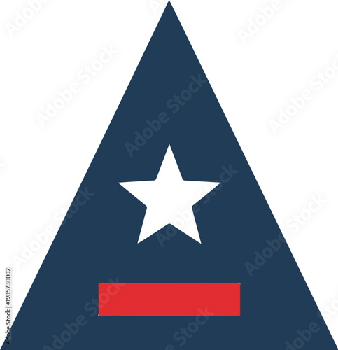 Patriotic geometric icon representing a military or naval rank insignia with a prominent white star and a red bar against a crisp white background.