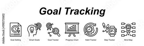 Goal Tracking banner web icon vector illustration concept with an icon of Goal Setting, Smart Goals, Goal Tracker, Progress Chart, Habit Tracker, Step Tracker, Mind Map