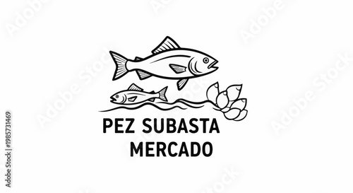 Simple illustration of two fish swimming near a cluster of buds