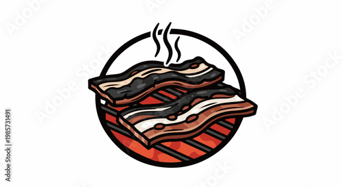 Sizzling strips of meat cooking on a grill with steam rising