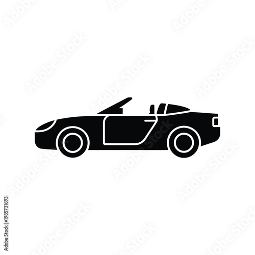 A black silhouette of a convertible sports car with an open door