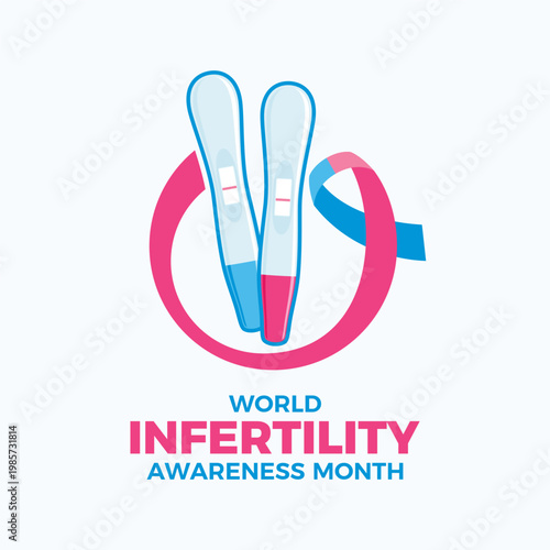 June is World Infertility Awareness Month poster vector illustration. Pink and blue awareness ribbon, negative pregnancy test icon vector. Template for background, banner, card. Important day