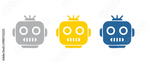 Robot head icons set, colorful vector symbols of technology, flat design style robotic faces isolated on white background for user interface, app development, communication, and digital automation con