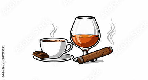 Steaming coffee, dark chocolate, brandy, and a cigar