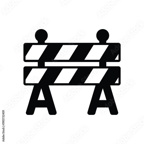 A black and white illustration of a simple barricade or road closure barrier