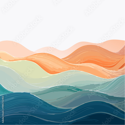 Abstraktes, mehrschichtiges Wellenmuster, das eine ruhige, fließende Bewegung vermittelt.