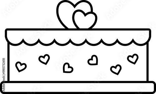 Cake decorated with heart pattern outline coloring page template.
Cute Heart Cake Line Art Coloring Page Vector.
Transparent background. SVG.