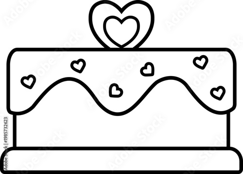 Cake decorated with heart pattern outline coloring page template.
Cute Heart Cake Line Art Coloring Page Vector.
Transparent background. SVG.