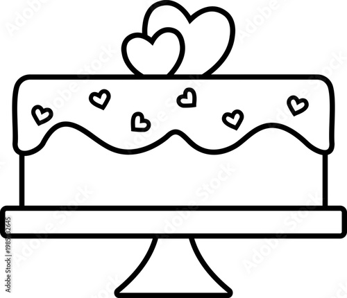 Cake decorated with heart pattern outline coloring page template.
Cute Heart Cake Line Art Coloring Page Vector.
Transparent background. SVG.