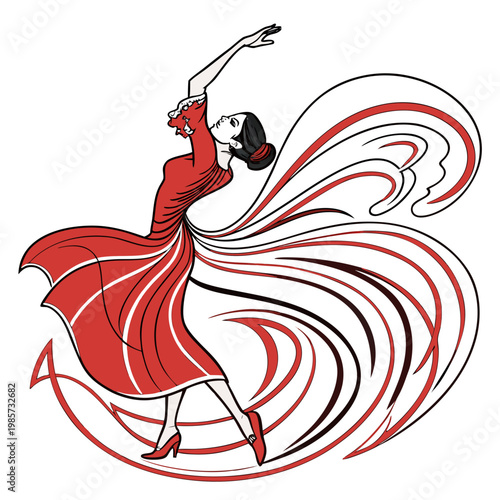 Woman dancing flamenco in a red costume with flair.