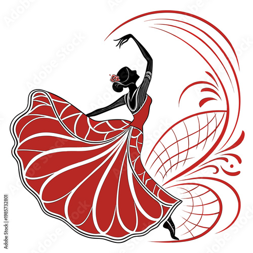 Traditional dancer silhouette with flowing skirt.