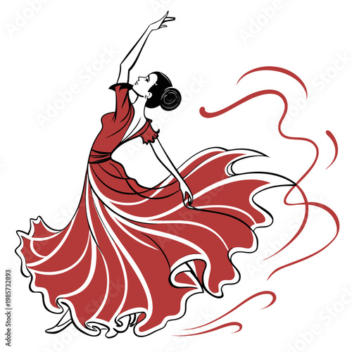 Dynamic female dancer moving with flowing skirt.