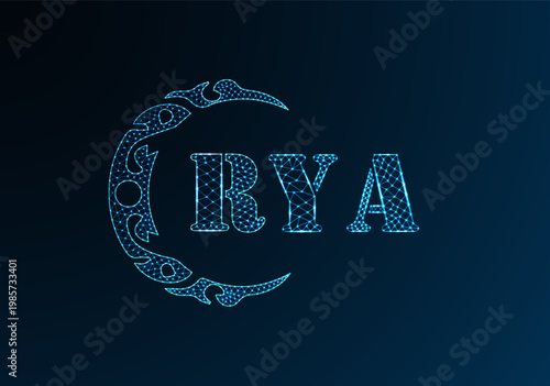 Low poly letter logo RYA design. RYA letter logo low poly vector design on blue color gradient background. RYA logo low poly design
