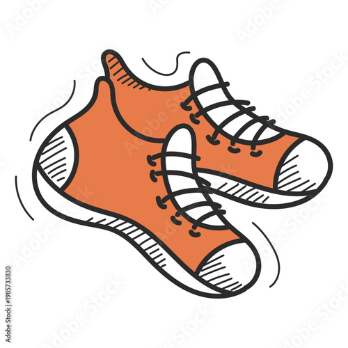 Running shoes doodle icon vector isolated. Hand-drawn illustration of a sport equipment. Jogging shoes. Idea of fitness footwear, sport exercise.