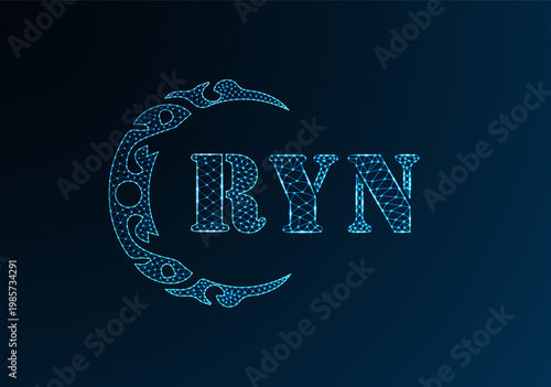 Low poly letter logo RYN design. RYN letter logo low poly vector design on blue color gradient background. RYN logo low poly design
