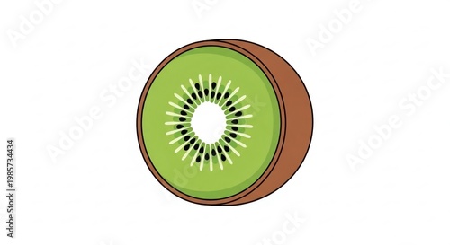 Fresh Kiwi Slice with Vibrant Green Flesh and Brown Skin