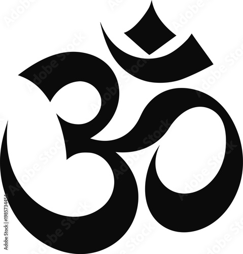 Om symbol, Hinduism icon, sacred sound, black vector, spiritual sign