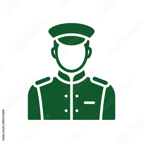 A solid green silhouette depicting a uniformed bellhop or hotel porter