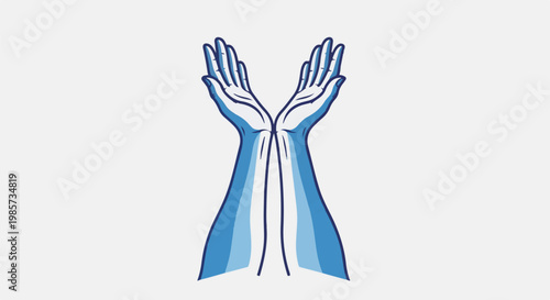 Two cupped blue hands forming a stylized open gesture against white