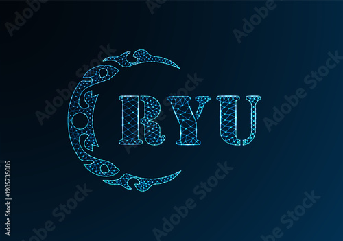 Low poly letter logo RYU design. RYU letter logo low poly vector design on blue color gradient background. RYU logo low poly design