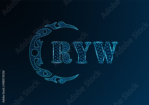 Low poly letter logo RYW design. RYW letter logo low poly vector design on blue color gradient background. RYW logo low poly design