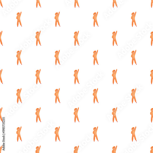 Cartoon character repeating in an abstract seamless pattern with a pointing gesture on white background