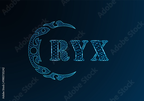 Low poly letter logo RYX design. RYX letter logo low poly vector design on blue color gradient background. RYX logo low poly design