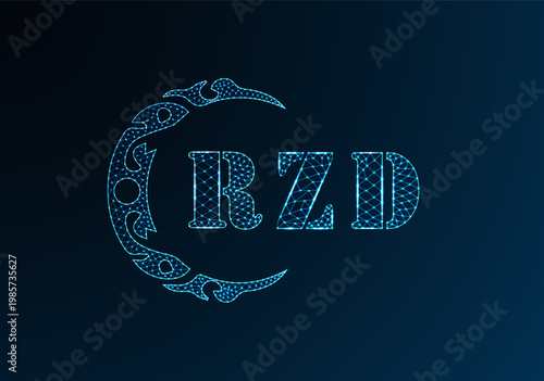 Low poly letter logo RZD design. RZD letter logo low poly vector design on blue color gradient background. RZD logo low poly design