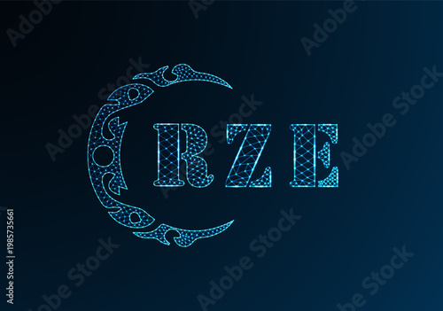 Low poly letter logo RZE design. RZE letter logo low poly vector design on blue color gradient background. RZE logo low poly design