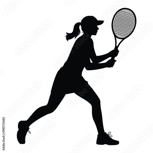 Silhouette of a female tennis player preparing to hit a forehand