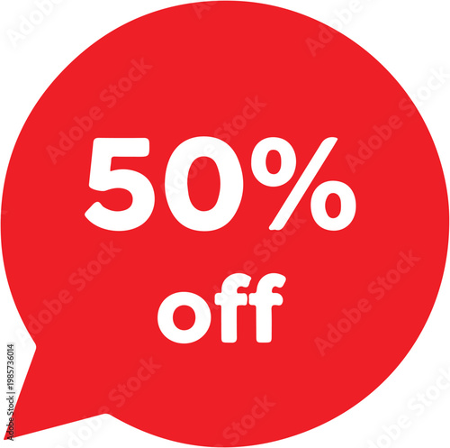Red 50% Off Circular Speech Bubble Sale Tag Icon Vector